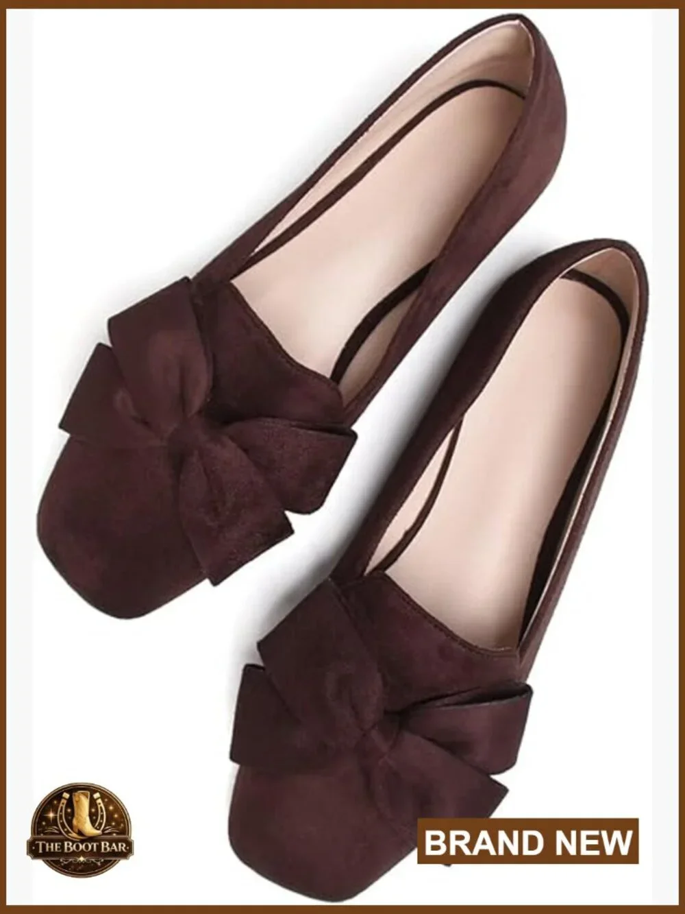 Women's Faux Suede Square Toe Ballet Flats with Bow Knot Slip-On